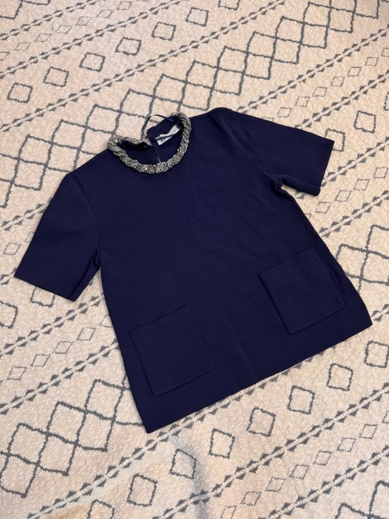 Zara Tops - Zara Navy Short-Sleeve Pocket Boxy Top BNWT